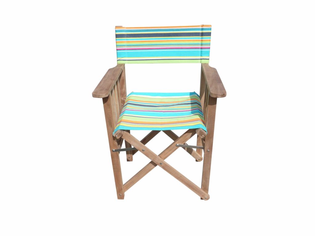 Teak Directors Chair turquoise striped covers